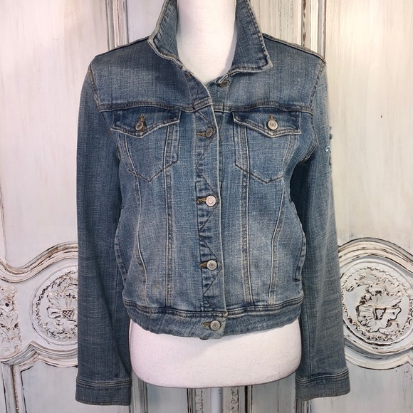 EUNINA Outerwear Medium Wash Embroidered Tiger Patches Jean Jacket Size S - Picture 1 of 12